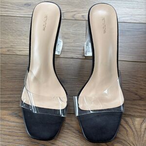 Pretty Little Thing clear acrylic block heel slip on mule